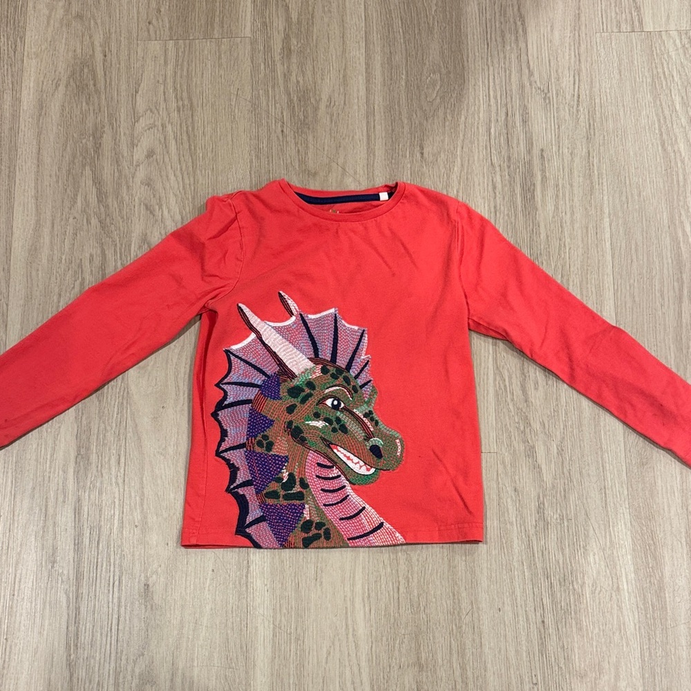 Mini Boden embroidered dragon long sleeve t shirt